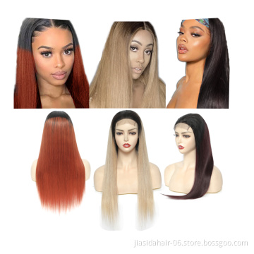 Wholesale Highlight Colorful Remy Cuticle Aligned Ombre Color Multi Color Wigs 4*4 Lace Front Human Hair Wigs